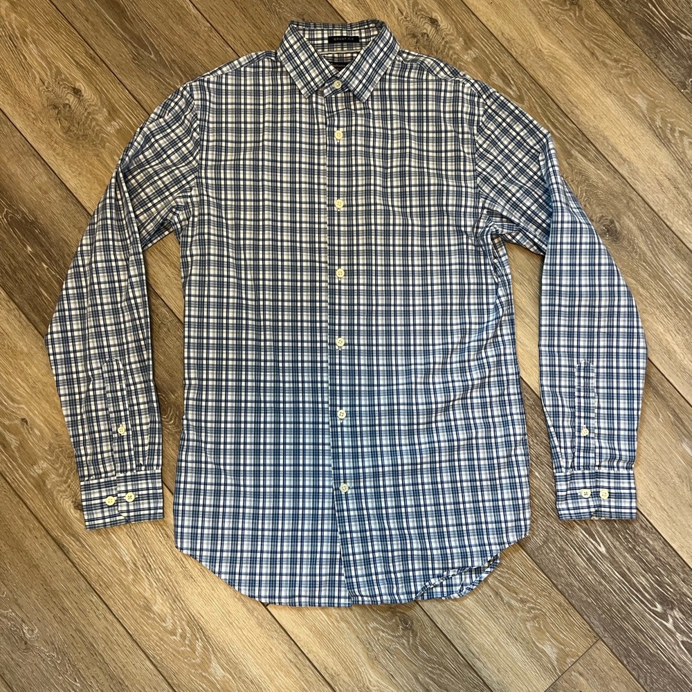 Banana Republic Grant Fit Mens Shirt Size S Blue Plaid Long Sleeve Cotton